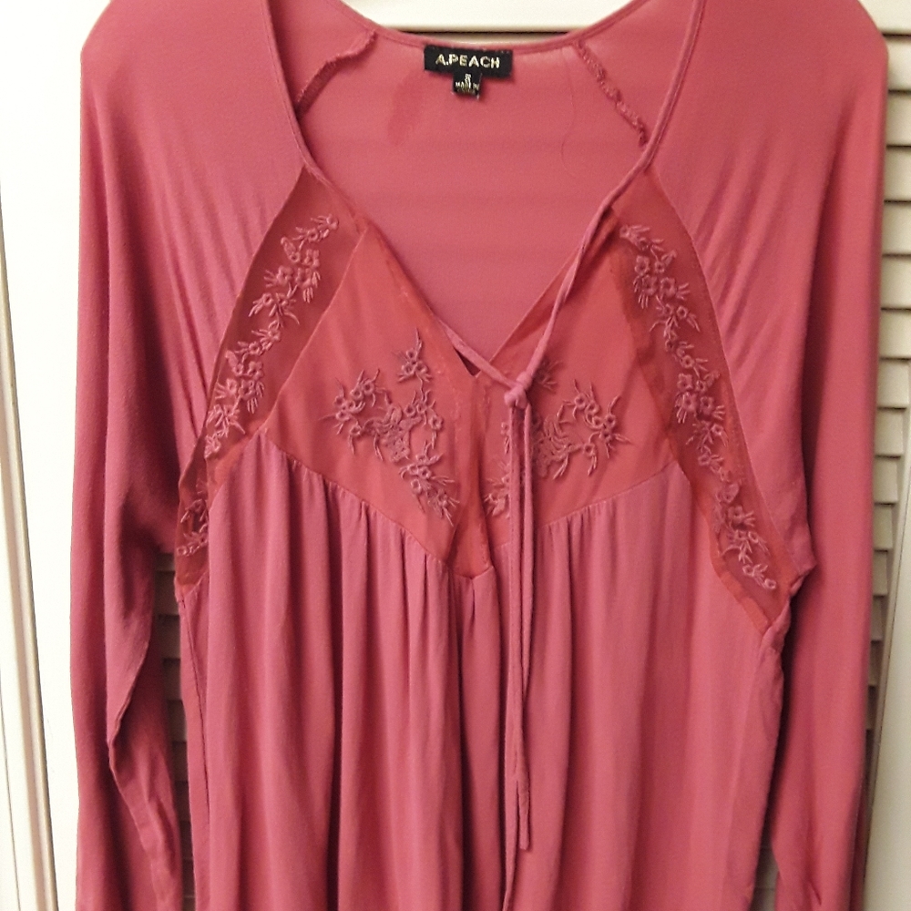 Orange Boho Peasant Blouse Top S A. Peach